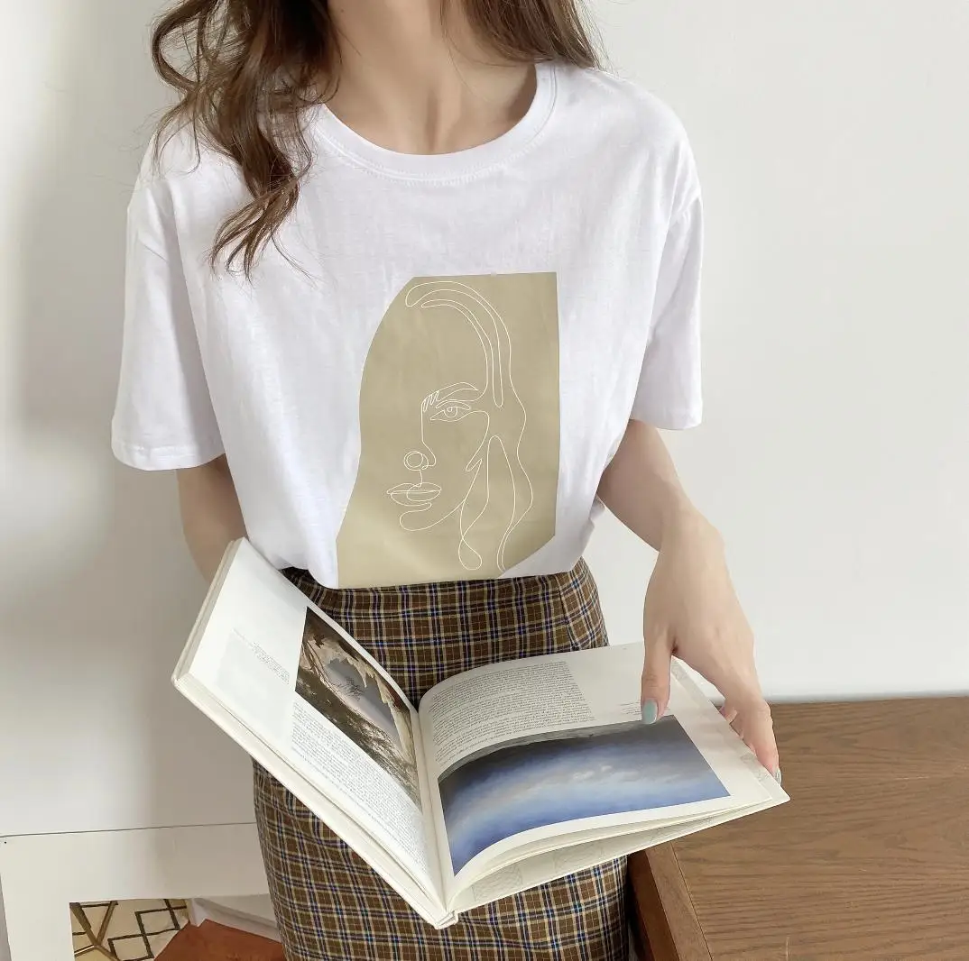 Женские дизайнерские футболки с абстрактным принтом однотонные белые хлопковые