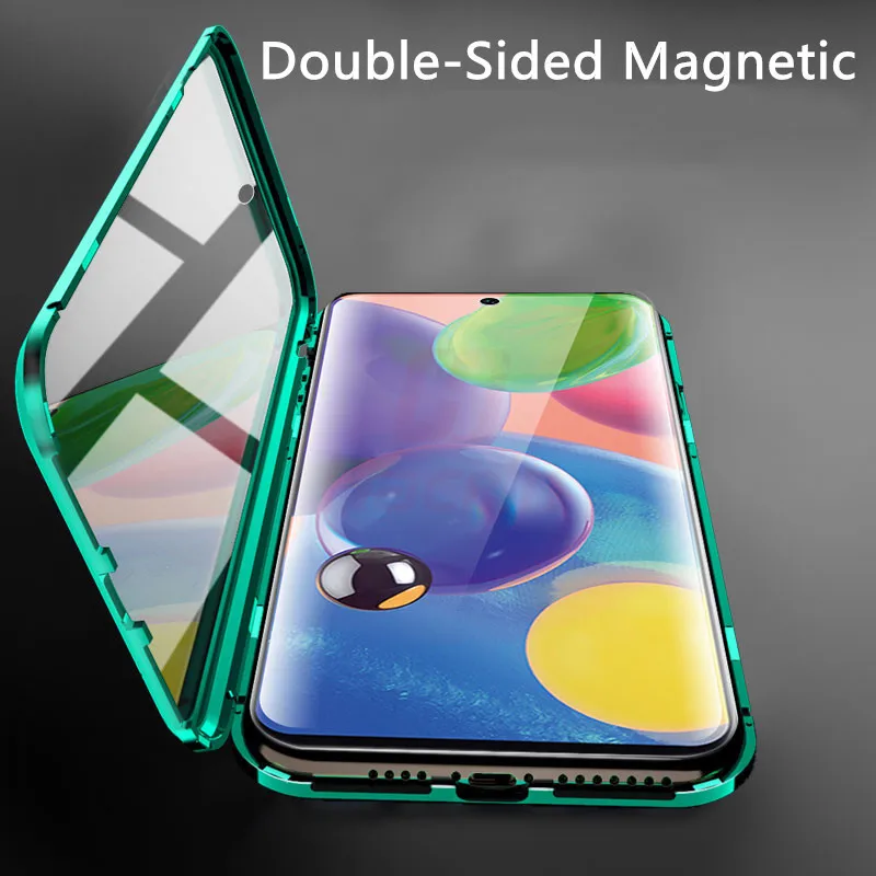Double-Side Glass Case For Samsung Galaxy A51 Luxury Metal Magnetic Adsorption Phone Cover On A71 Capa |