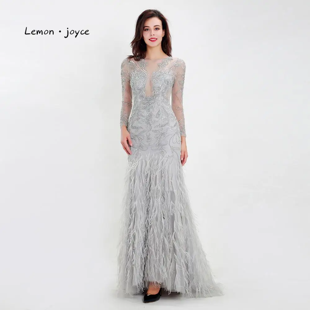 Женское вечернее платье Lemon joyce с длинным рукавом и перьями большие