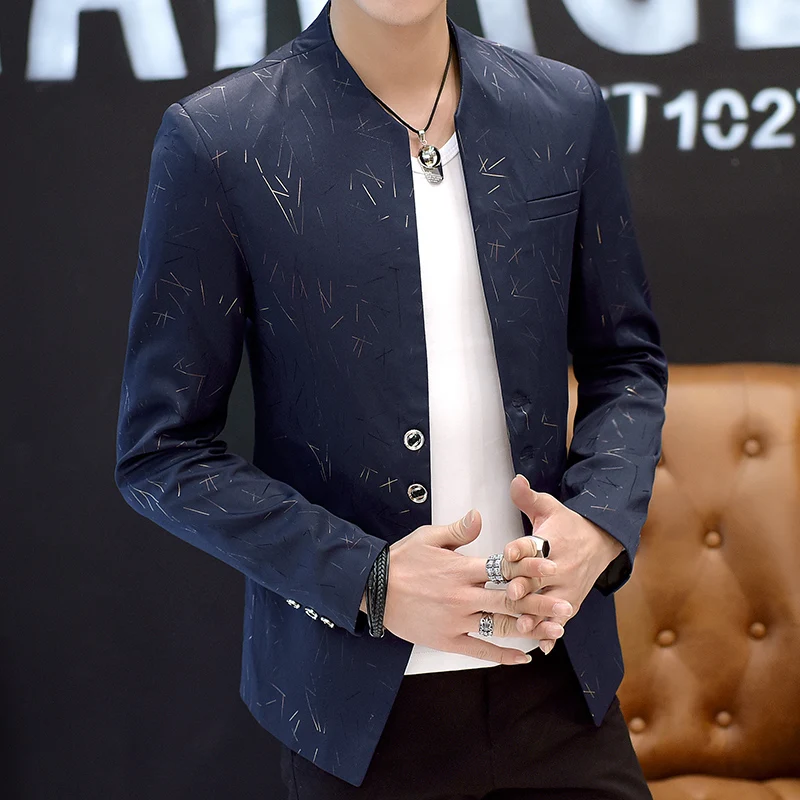 

2021Men 's casual collar collar blazers youth handsome trend Slim print blazers 5XL 6XL