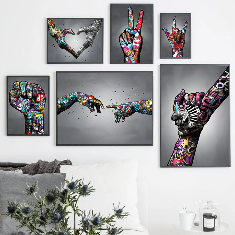 

Gesture Graffiti Art Decorative Paintings Love Hands Posters Canvas Prints Wall Art Picture for Living Room Home Decor Cuadros