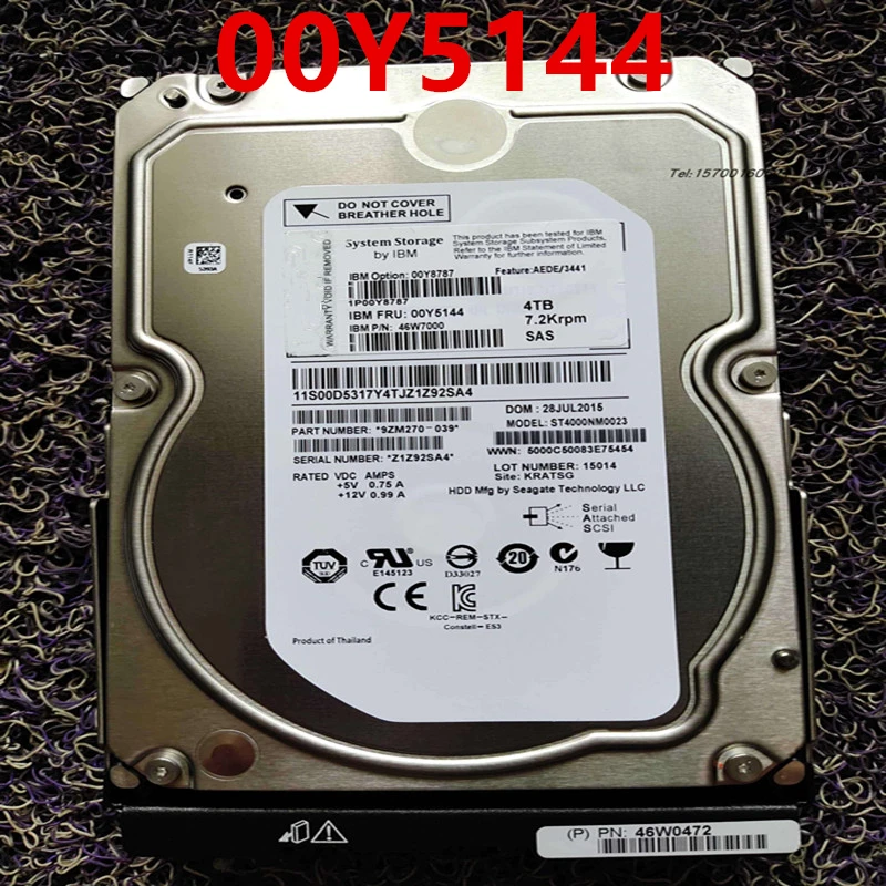 

Original New HDD For IBM 4TB 3.5" SAS 128MB 7200RPM For Internal HDD For Server HDD For 00Y5144 00Y8787 46W7000