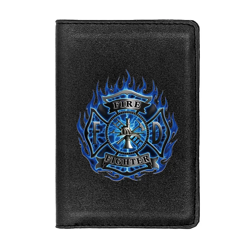 

Classic Fashion Blue Fire Firefighter Printing Passport Cover Holder ID Credit Card Case Travel Leather Passport Wallet