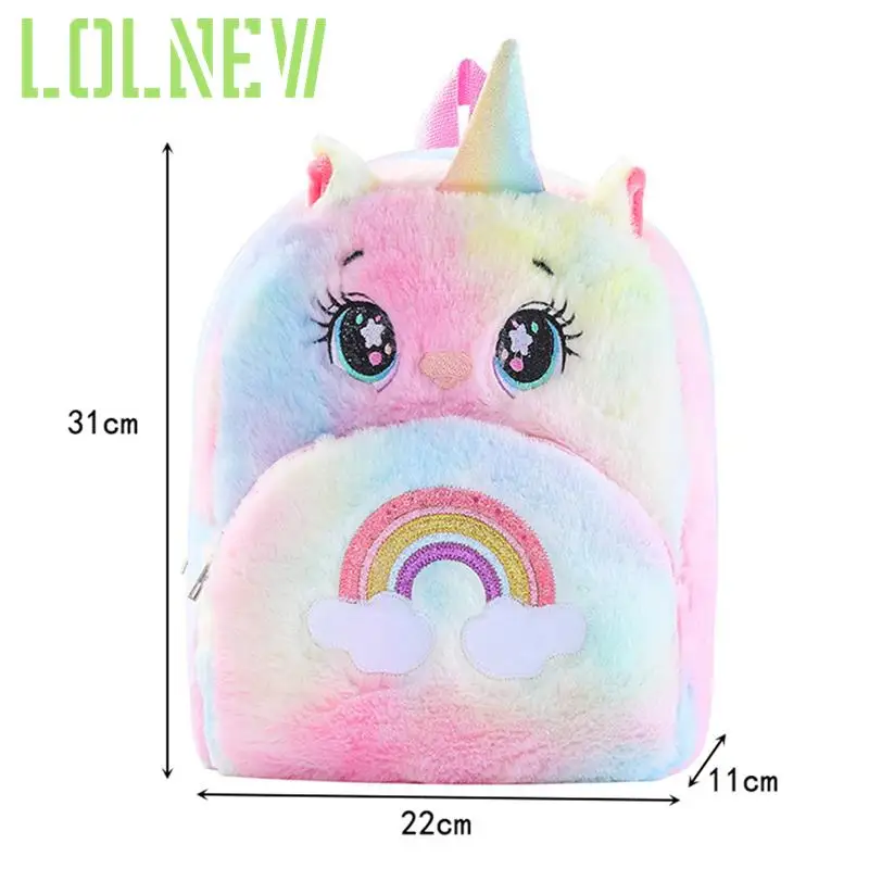 Rainbow Unicron Backpack Girl Plush Backpacks Cute Fashion Soft Colorful Fur Backpacks Children Schoolbag Kids Gift Book Bag