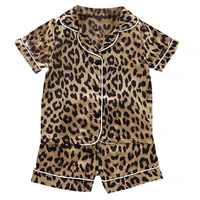 kids pajamas set leopard silk satin kids boys girls sleepwears outfits set short sleeve blouse topsshorts sleepwear