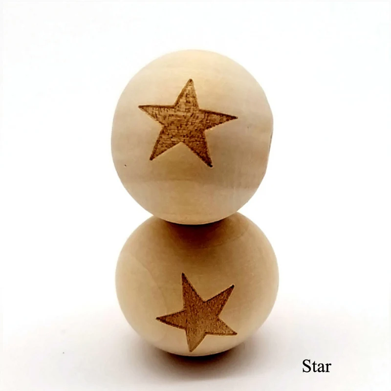 Star 20 шт Круглые деревянные бусины подходят для браслета ожерелье DIY ювелирных изделий забота Пентакль смайлик ожерелье аксессуар - Цвет: Star