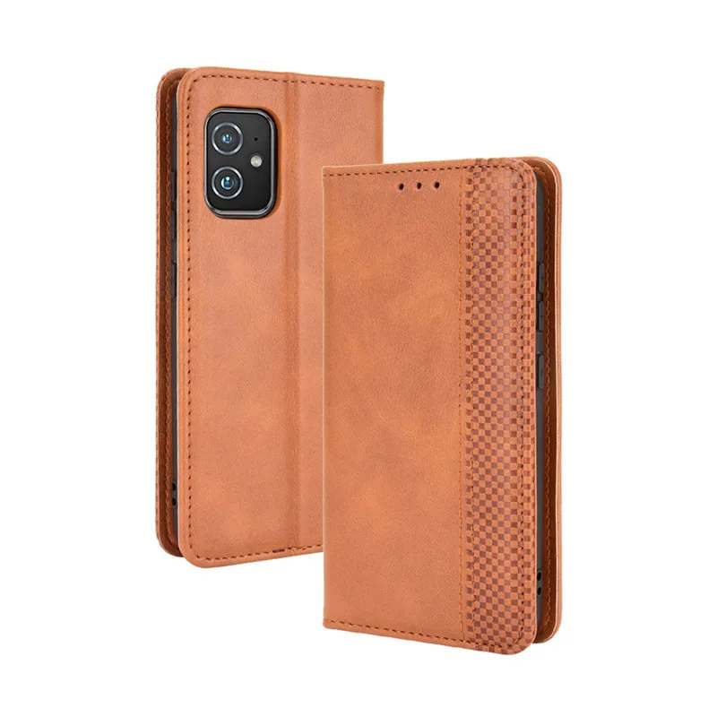 

Suitable for ASUS Zenfone8 anti-drop magnetic card mobile phone case, ASUS ZS590KS clamshell leather retro luxury wallet case