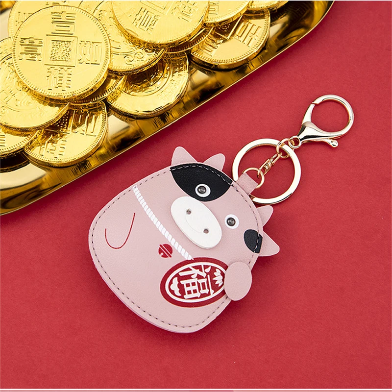 

PU Leather Creative Keychain Chinese Year of the Ox Lucky Lucky Cute Bag Mobile Phone Pendant Car KeyRing 2021 New Fashion Gift