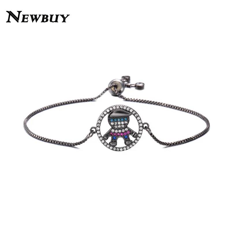 NEWBUY модный серебряный/золотой цвет милый мальчик и девочка Шарм Браслеты Микро Проложить прозрачный кубический цирконий Женский партии ювелирные изделия Прямая поставка - Окраска металла: NBSL492