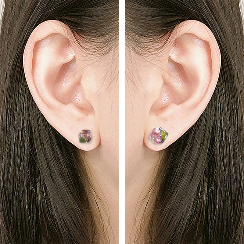 

Women Trendy Earrings Square Cute Female Small Colorful Ear Studs Minimalist Crystal Stone 4/6/8mm Fashion Jewelry Gifts