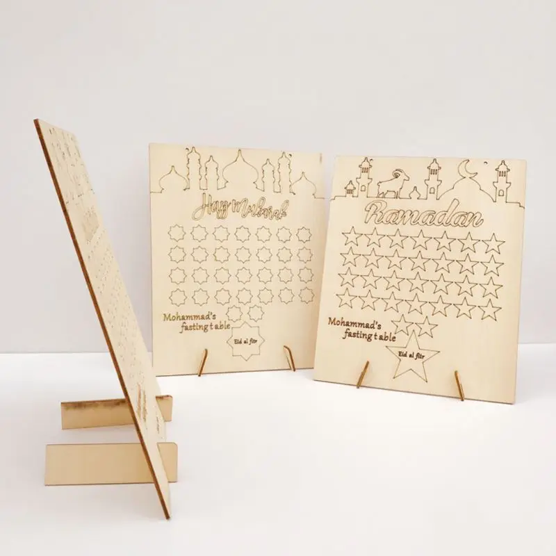 

Wooden Ramadan Countdown Calendar DIY Graffiti EID Mubarak Decoration with Pens 23GB