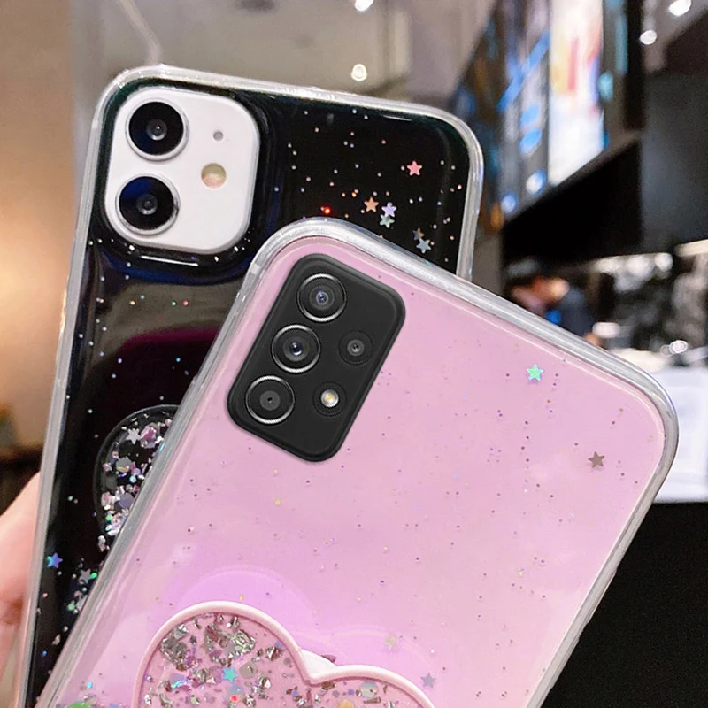 

Case for Samsung J4 J6 Plus J2 J5 J7 Prime Case Glitter Silicon Heart Holder Note 8 9 20 Ultra S10 Plus M31 M31S M21 M30S Cover