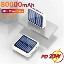 Mini Solar 80000mAh Large Capacity Power Bank Phone Charger Portable Fast Charging External Battery for IPhone Xiaomi Samsung