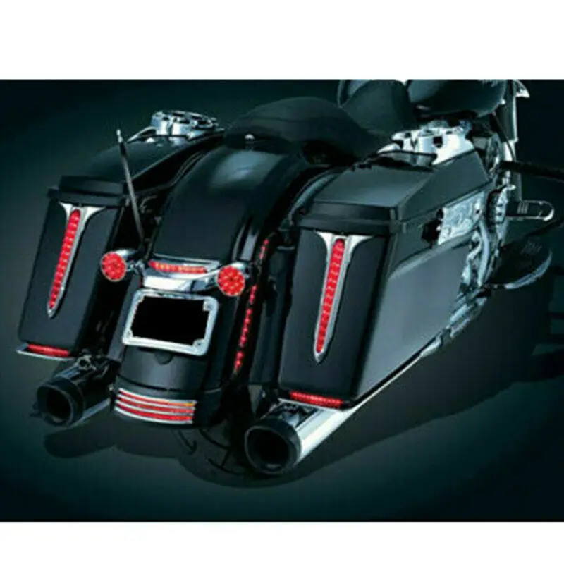 Motorcycle Chrome Wedge LED Brake Tail Light Warning Rear Saddlebag Accents Lights Smoke/Red Lenses For Harley Touring |