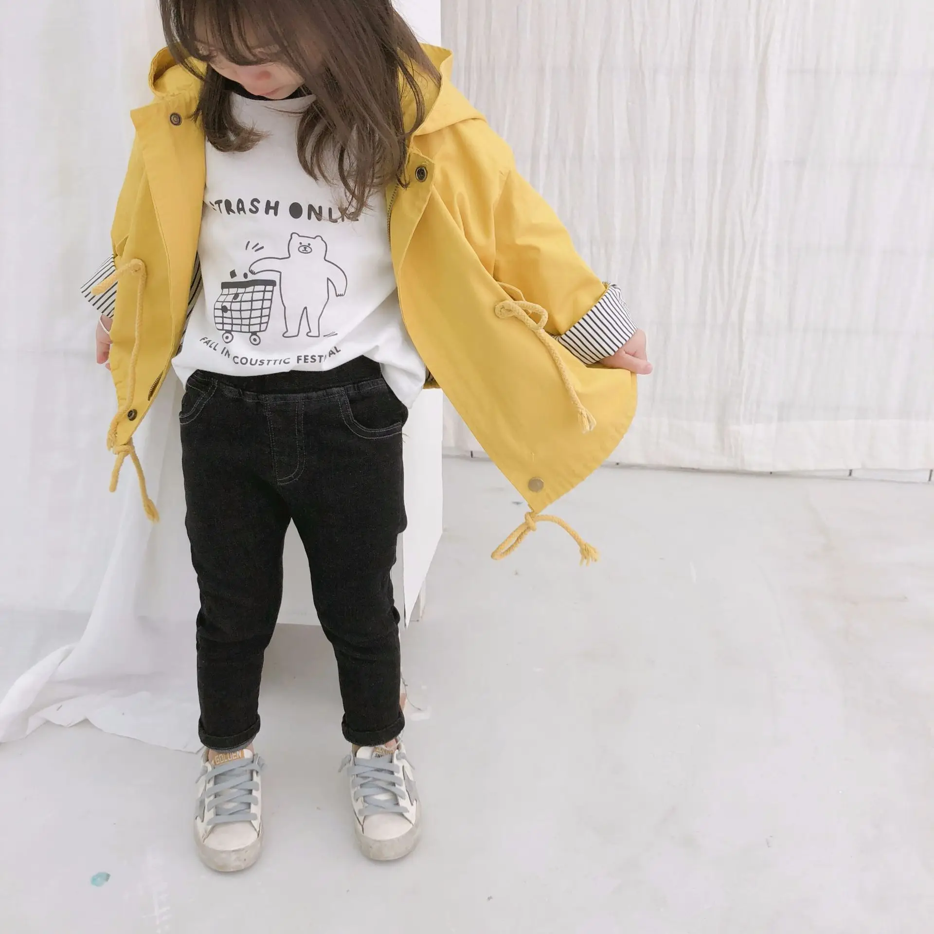 Детский тренчкот для девочек Длинная ветровка детская одежда Осенняя с