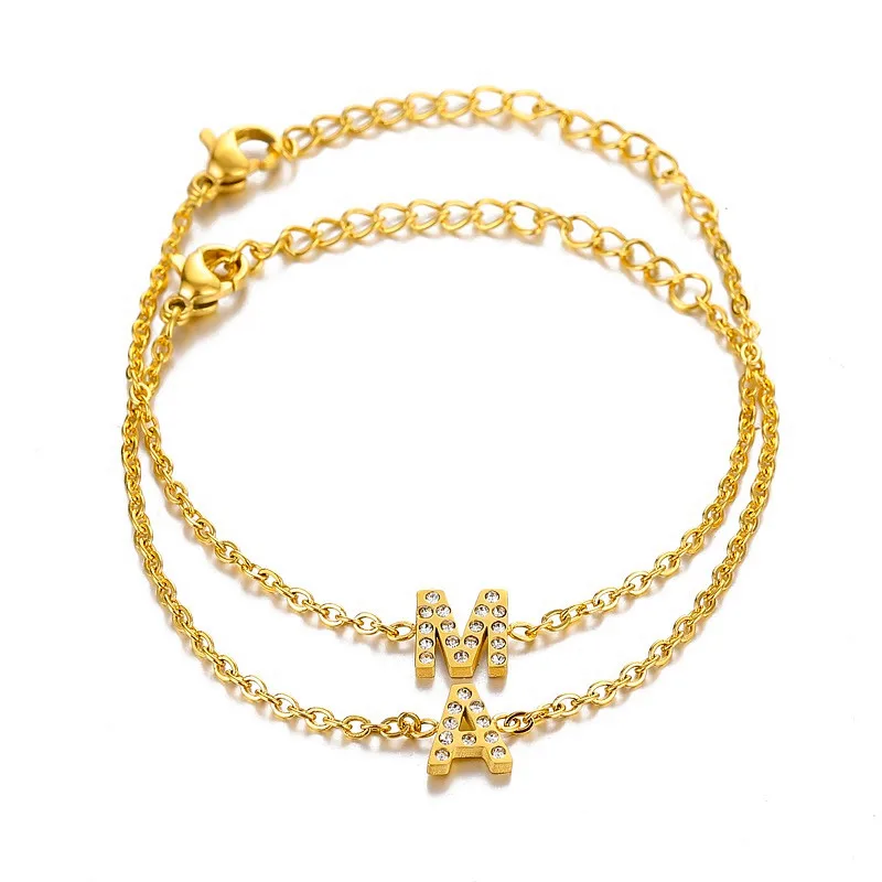 Золотистый браслет цепочка из нержавеющей стали с буквами алфавита|Цепочки и