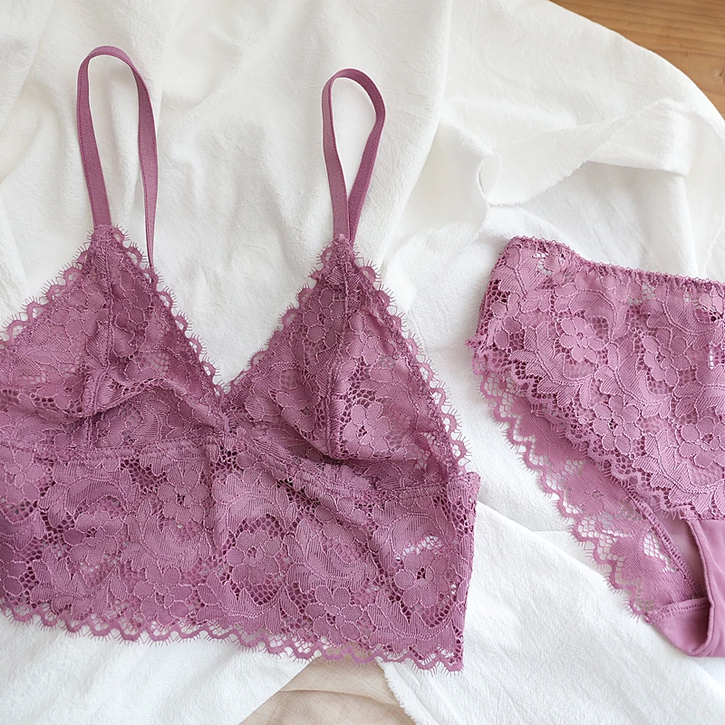 

Комплект нижнего белья женский кружевной без стальных колец, ультратонкий удобный бюстгальтер