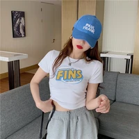 slim short crop top womens 2021 summer new style korean version of western style all match printing letter short sleeved t shir