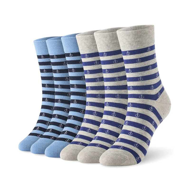 Blue3Gray3 Хлопковые мужские носки в полоску с якорем, мужские мягкие носки, 6 пар/лот, Размер 7-11, европейские размеры 40-46, 1001 VKMONY - Цвет: Blue3Gray3