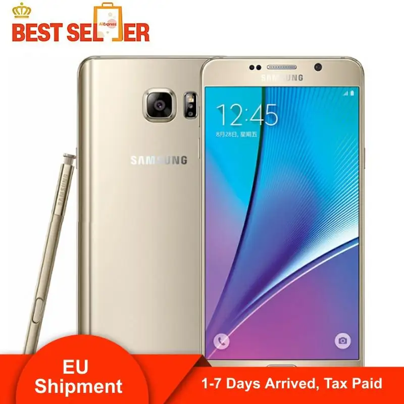 Оригинальные мобильные телефоны Samsung Galaxy Note 5 N920P 4G LTE 4 Гб ОЗУ 32 ПЗУ 7 дюйма камера 16