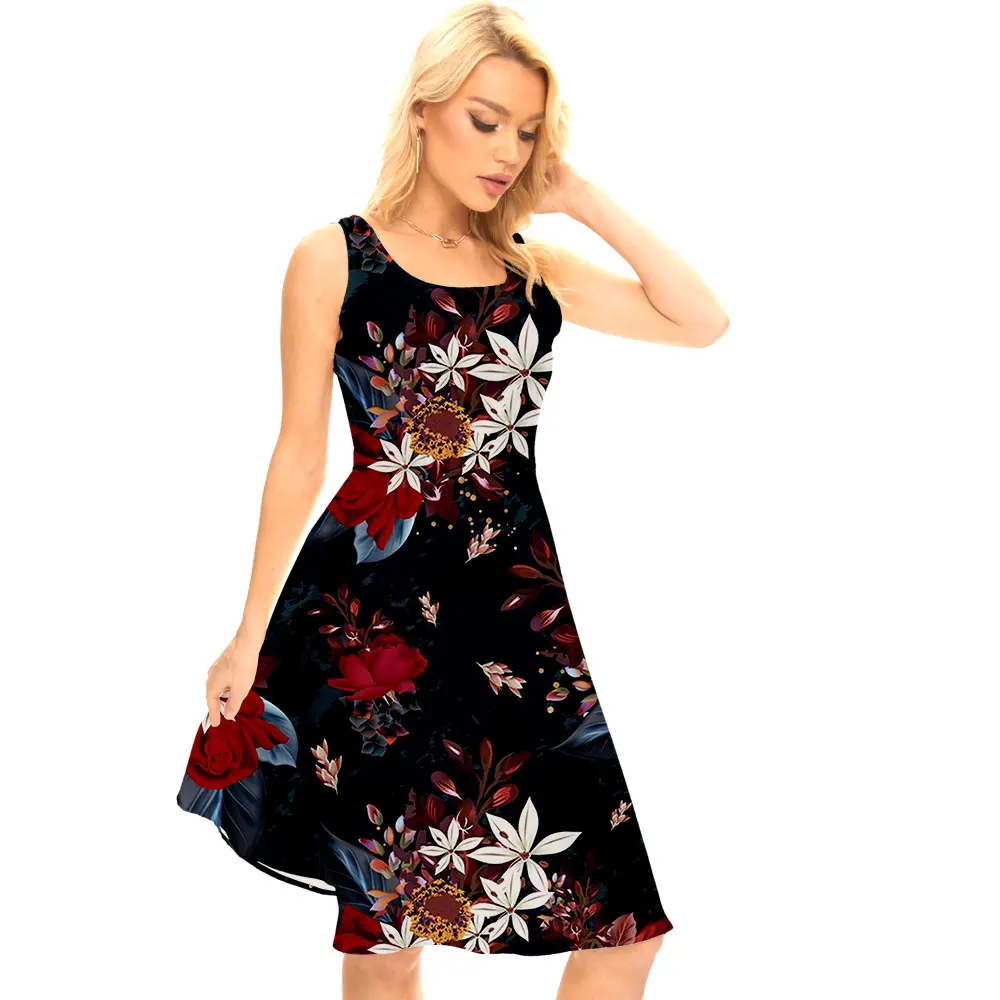 

Женское платье на бретельках с цветочным принтом, с круглым вырезом, без рукавов, длинные праздничные Платья с цветочным принтом, Женские ви...