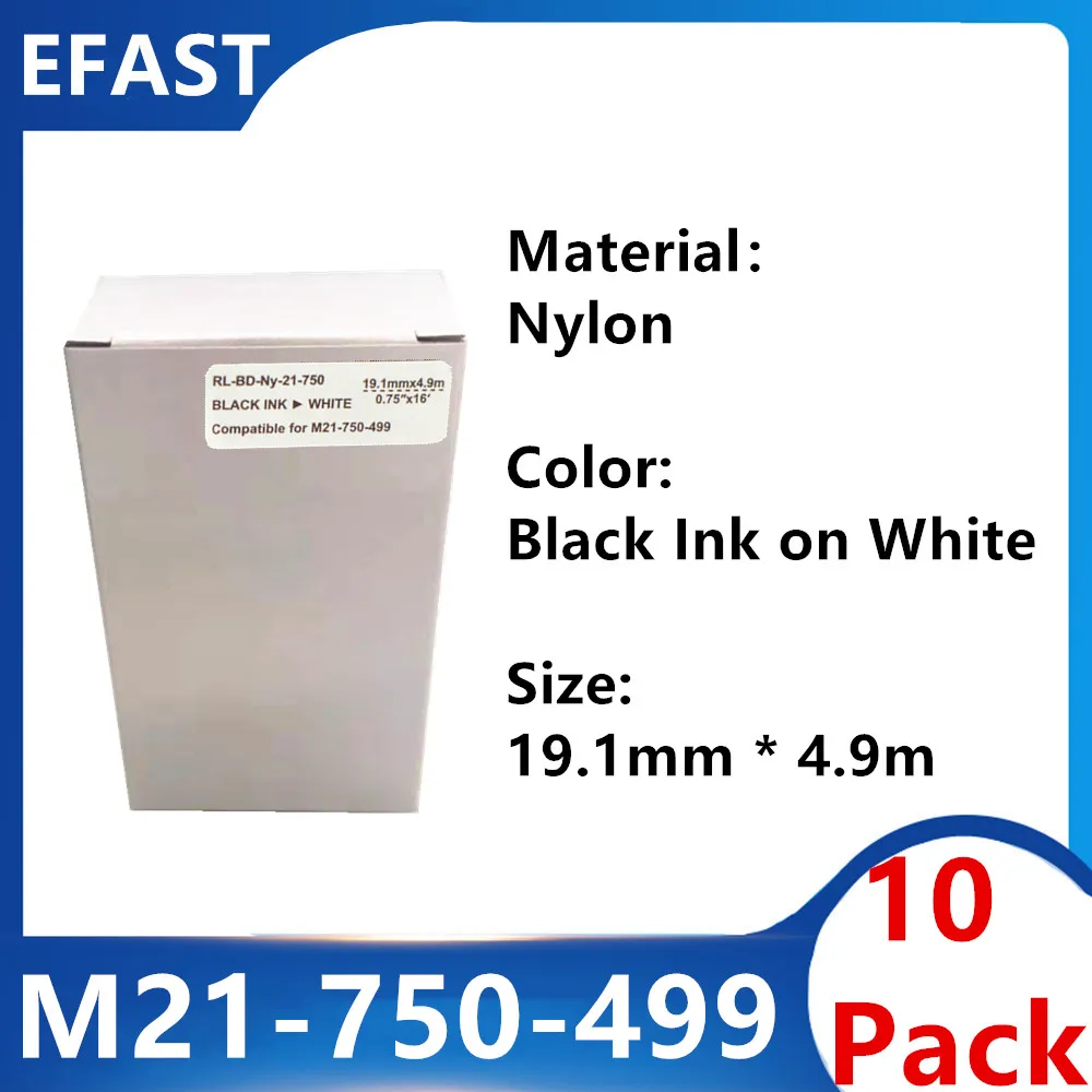 10PK M21-750-499 Adhesion Label Tape Black On White Nylon film for BMP21 Plus BMP-21 LAB printer