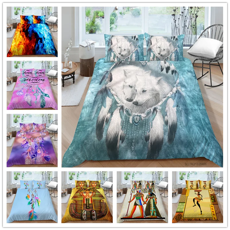 

3D Bedding Set Animals DreamCatch Feater Duvet Cover Pillowcase Zipper Closure Single Double Full Queen King Size & Kids Adult