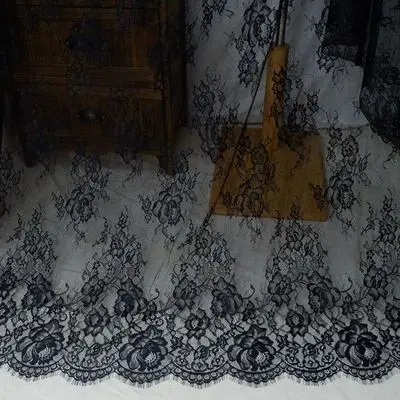 3 метра изысканное кружево с ресничками 150 см белая кружевная ткань оптовые цены для свадебного платья сексуальное нижнее белье DIY аксессуары для одежды - Цвет: Black 150cm wide