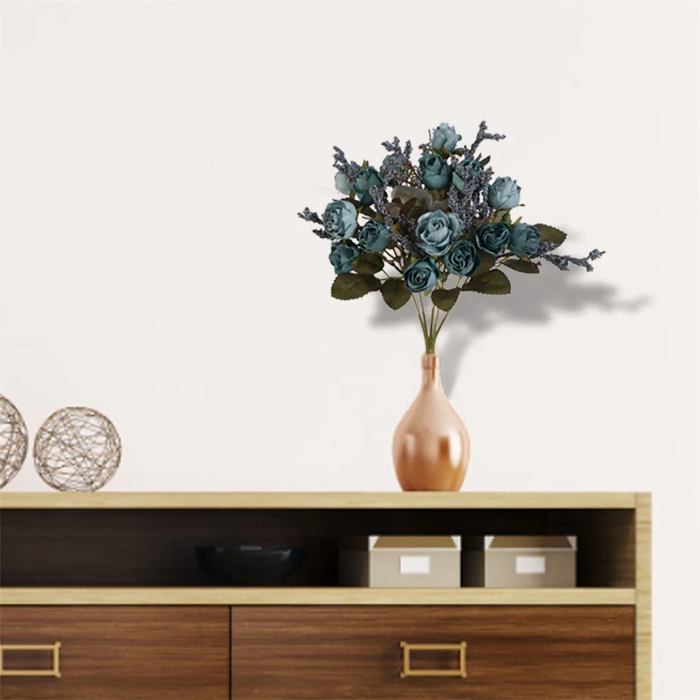 5 веток 15 головок искусственная бархатная Роза цветы для свадебной вечеринки