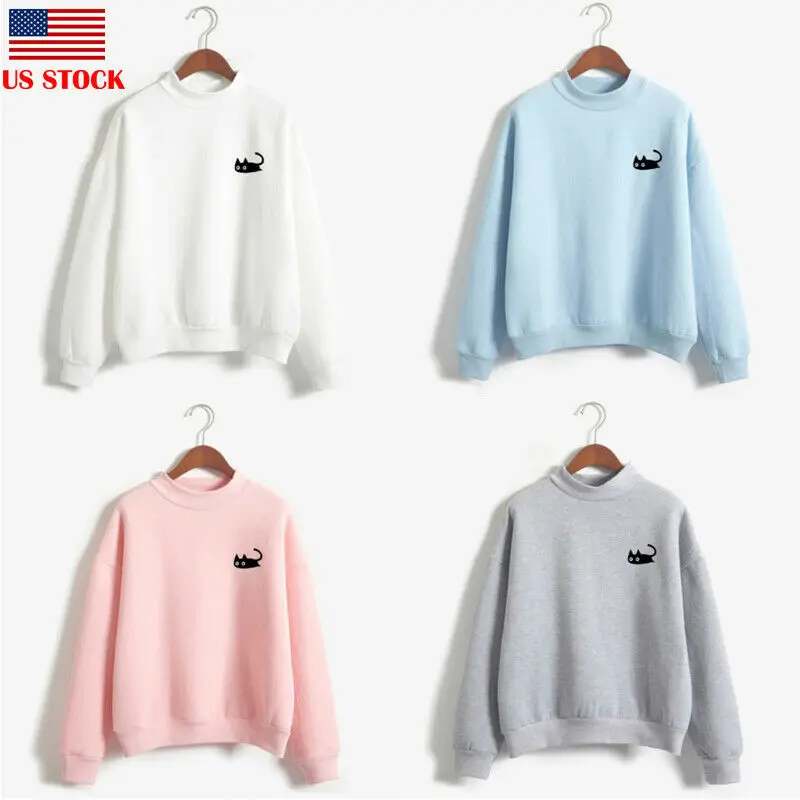 Женская толстовка с длинным рукавом круглым вырезом и принтом кошки