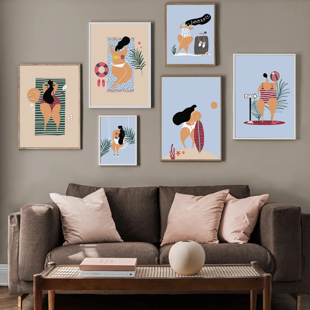 Абстрактные женские пляжные листья скандинавские стены Искусство Холст