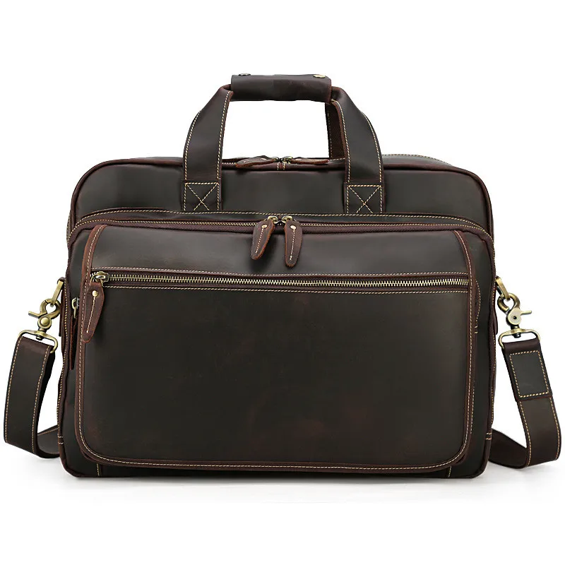 

Кожаный деловой мужской портфель в европейском и американском стиле, сумка для ноутбука 17 дюймов, кожаный мессенджер через плечо В Стиле Ре...