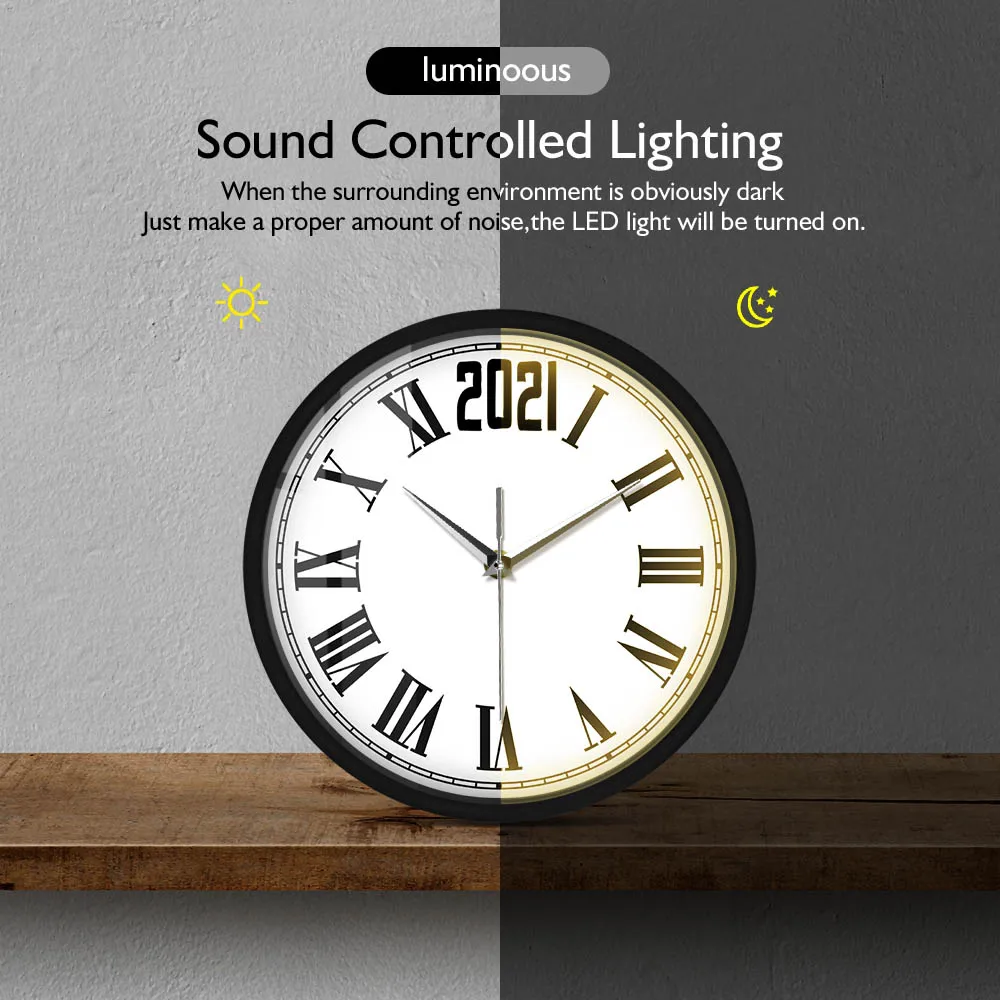 Настенные часы украшение для дома с активацией звуком Светящиеся светодиодный