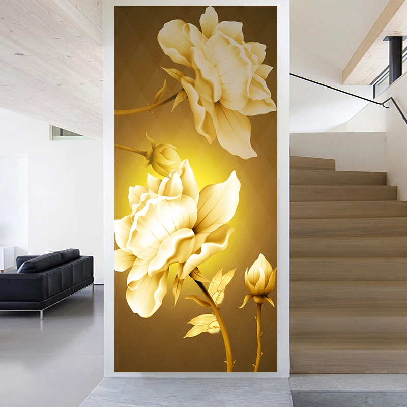 

Luxury White Flower Pattern Simulation Door Sticker Stairway Sliding Door Renevation Self Adhesive Wall Stickers