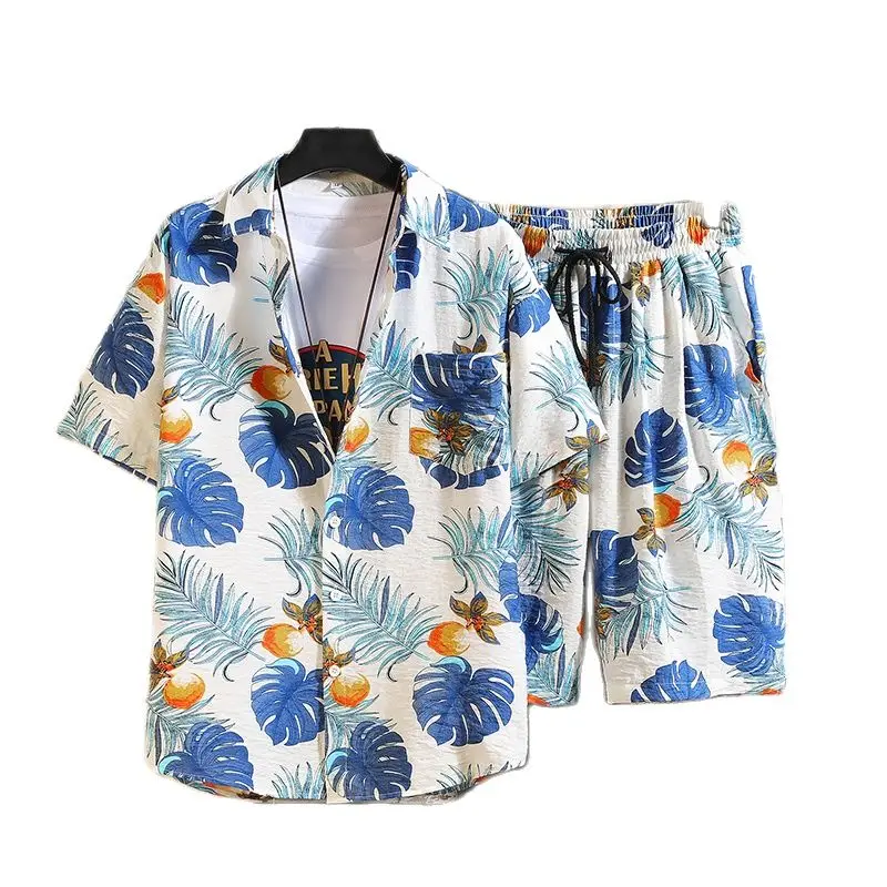 

Men Sleeve Shirt Sportwaer Hawai Tracksuit Clothes Set Summer Fashion Flower Shirt Men Slim Fit Casual Shirt Men Cotton Short