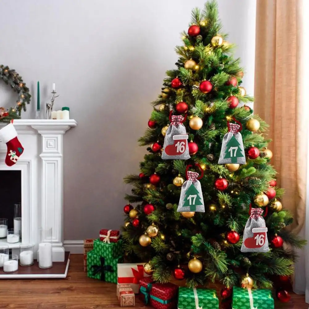 

24pcs/set Christmas Advent Calendar Candy Gift Bags Felt Christmas tree Decoration Cloth Bag Christmas Party Supplies
