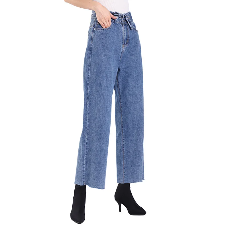 Женские прямые джинсы с широкими штанинами синие джинсовые брюки из хлопка