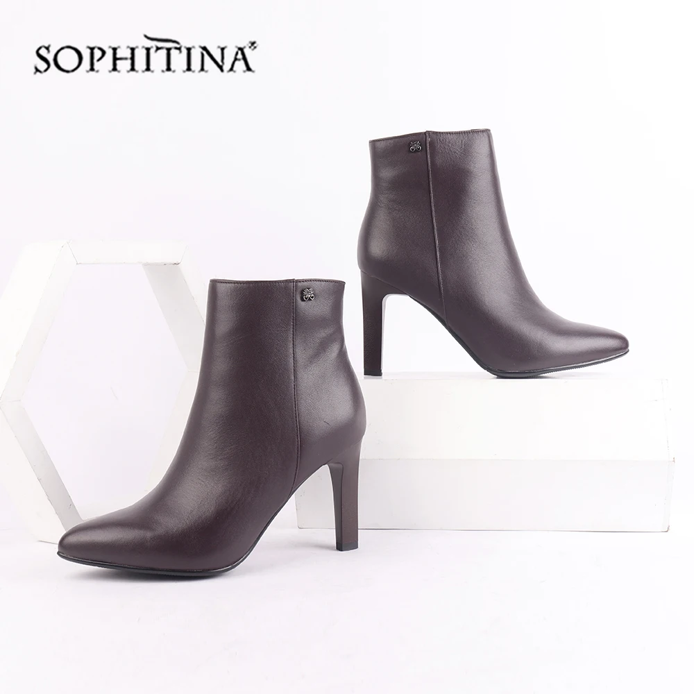 SOPHITINA/пикантные ботинки с острым носком; Высококачественная обувь из натуральной кожи на тонком каблуке; модная однотонная обувь на молнии; новые женские ботильоны; SC219