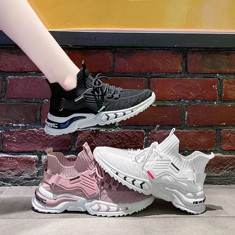 

Женские кроссовки из эластичной ткани, дышащие кроссовки на платформе, со шнуровкой, в Корейском стиле, новинка 2021