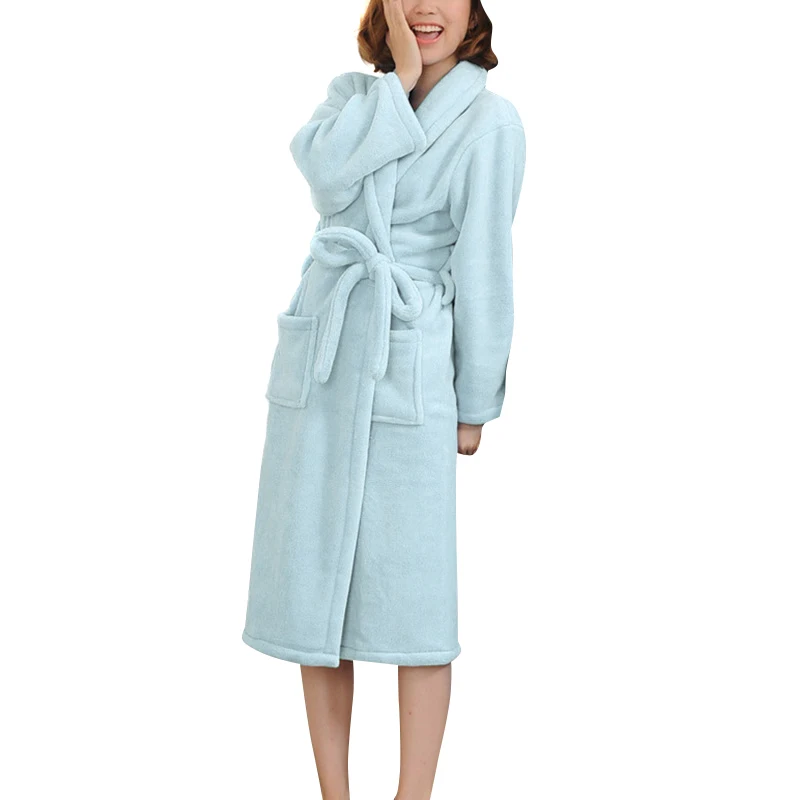 

Newly Home Indoor Couple Solid Color Bathrobe Long Bathrobe For Men Women Warm Soft Plush Autumn Winter Sleepwear Bath Robe