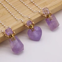 2021new natural semi precious stone amethyst heart shaped perfume bottle pendant necklace pearl chaindiy jewelry decoration gift