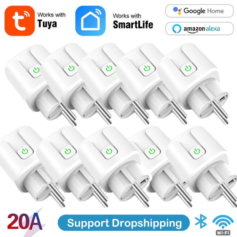 Умная розетка Tuya 20A с двумя модулями Wi-Fi + Bluetooth таймер монитор питания работает
