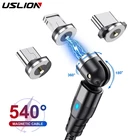 Магнитный кабель USLION с поворотом на 540 градусов, кабель Micro USB Type-C, магнитное зарядное устройство, кабель USB C для iPhone 12 11 Pro XS Max Samsung Xiaomi