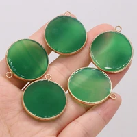 new natural stone pendants flat round green crystal for trendy jewelry making diy women necklace earring gifts