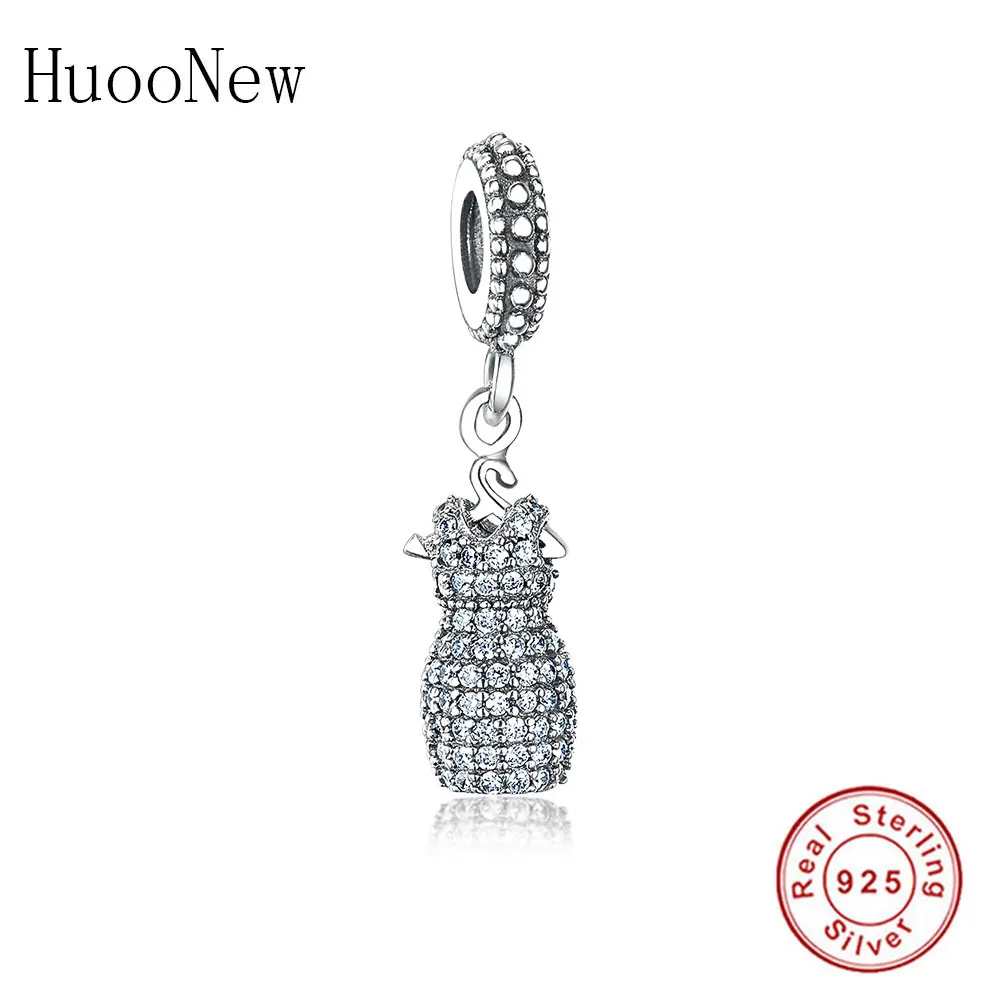 2018 Dangle Clear Crystal Dress Necklace Pendant Fit Original Charms Bracelet 925 Sterling Silver Jewelry For Women Gift | Украшения и