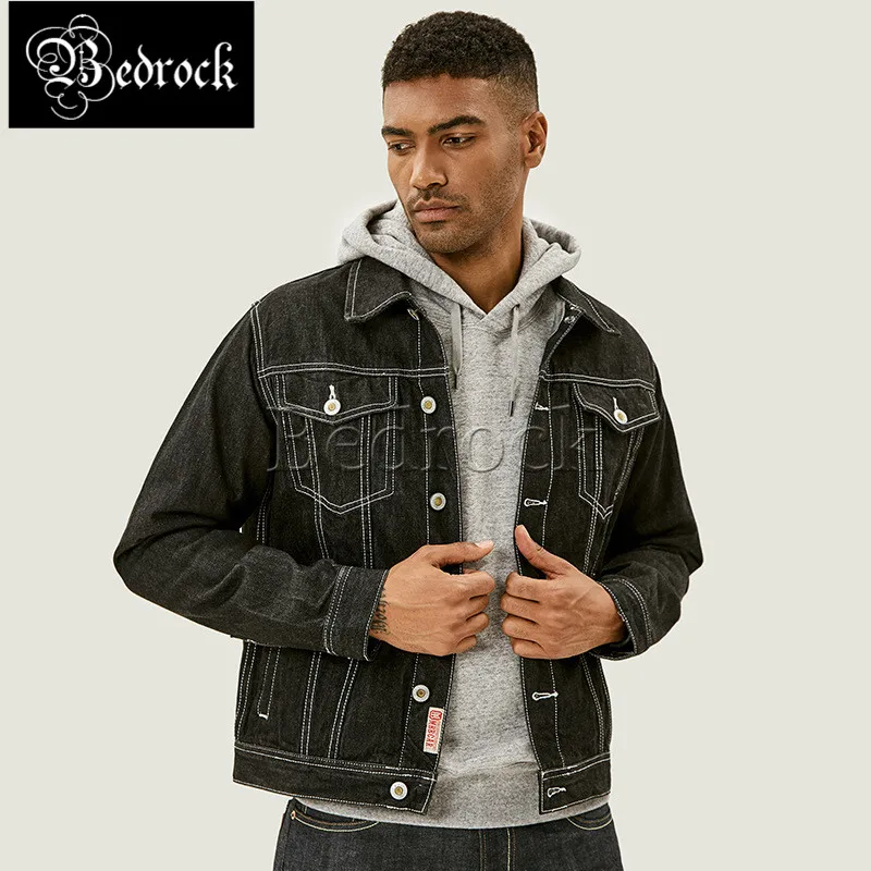 

MBBCAR Original design printed jacket for men American vintage raw denim jacket black washed jacket retro short jacket 391