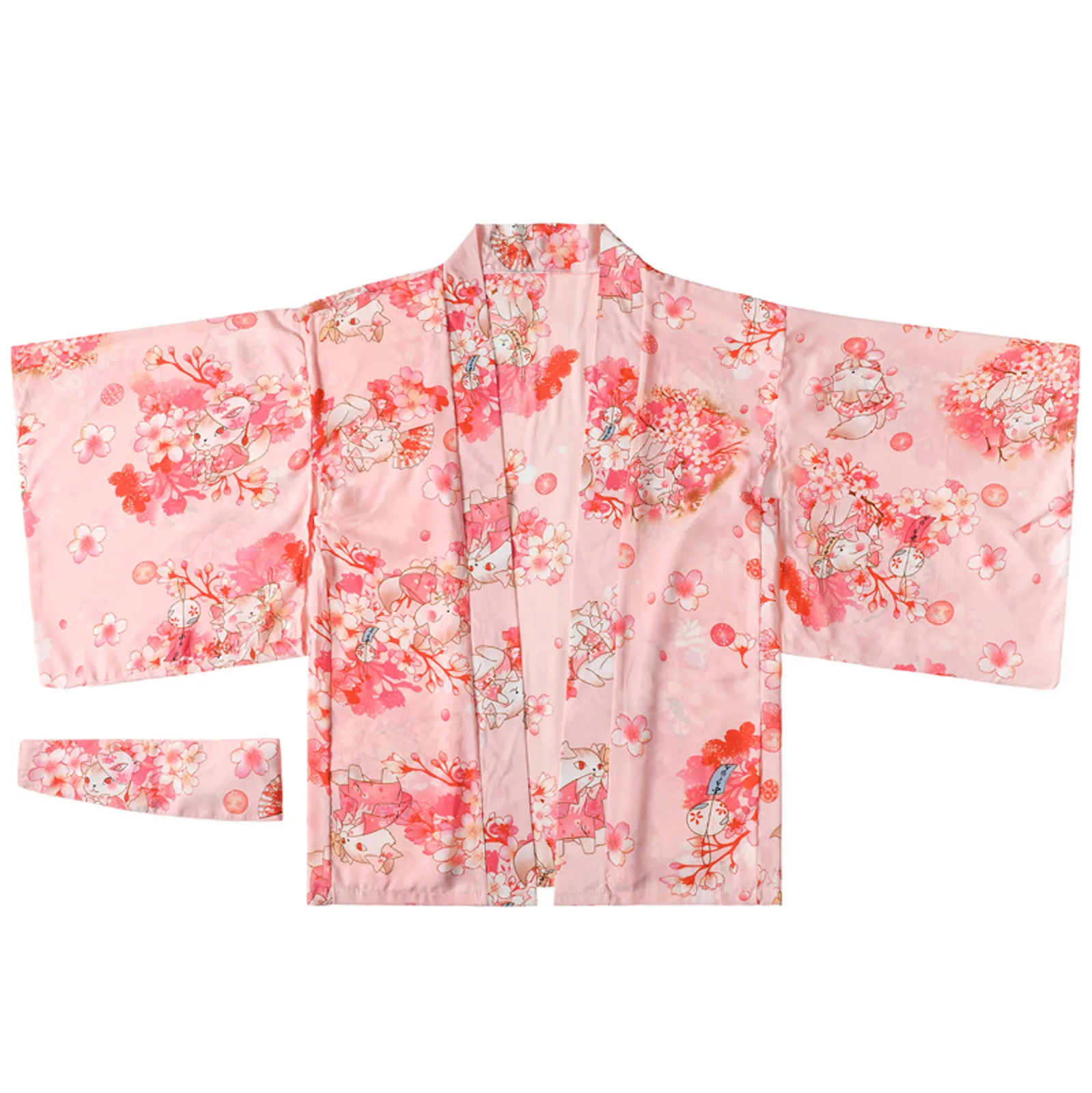 

Japanese Sexy Lingerie Ladies Cosplay Kimono Printing Pink Floral Pajamas Bathrobe Suit Underwear Women A Robe+Belt Bathrobe #05