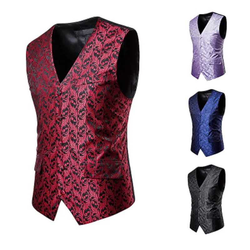 Жилет мужской с V образным вырезом модный однобортный пиджак цветочным принтом