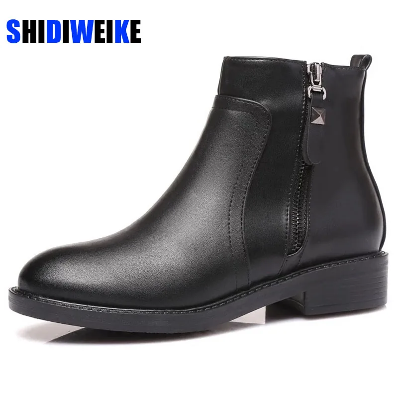 

Женская обувь ботильоны модные кожаные полусапожки на молнии с круглым носком; Сезон осень-зима-весна ботинки «Челси» размеры 34-43; Mujer AD947