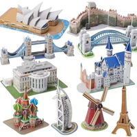 diy 3d jigsaw puzzle world eiffel london bridge great wall windmill combination building model children puzzle toy gift for kids